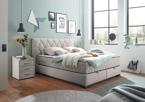 POSTELJA Z VZMETNICO 160 cm x 200 cm , leseni material, tekstil bež