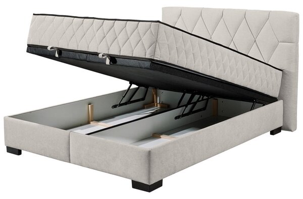 POSTELJA Z VZMETNICO 140 cm x 200 cm , tekstil, leseni material bež