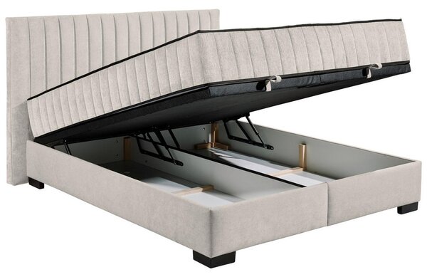 POSTELJA Z VZMETNICO 160 cm x 200 cm , tekstil, leseni material bež
