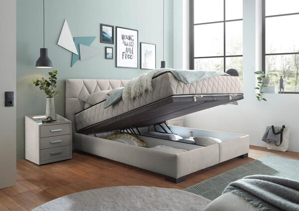 POSTELJA Z VZMETNICO 160 cm x 200 cm , leseni material, tekstil bež