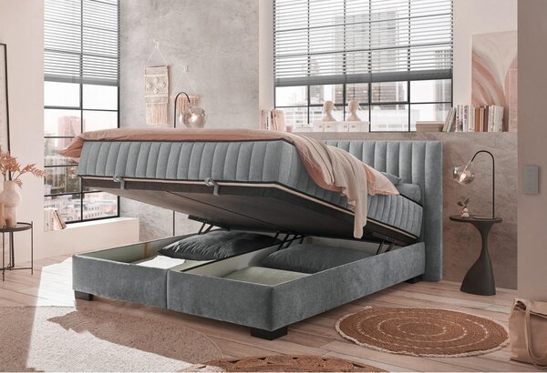 POSTELJA Z VZMETNICO 180 cm x 200 cm , tekstil, leseni material antracit