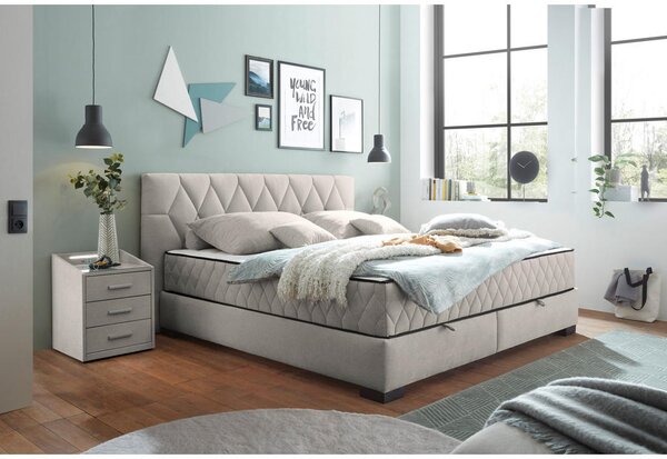 POSTELJA Z VZMETNICO 180 cm x 200 cm , tekstil, leseni material bež