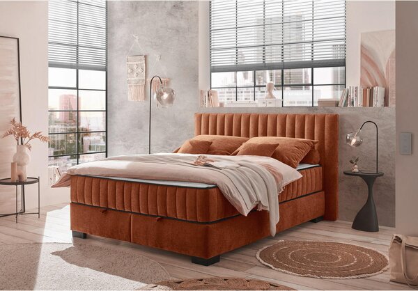 POSTELJA Z VZMETNICO 160 cm x 200 cm , tekstil, leseni material barve konjaka
