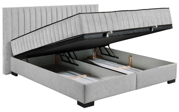 POSTELJA Z VZMETNICO 180 cm x 200 cm , tekstil, leseni material svetlo siva