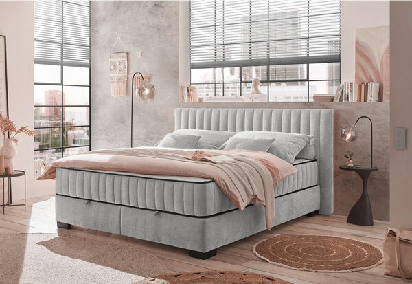 POSTELJA Z VZMETNICO 180 cm x 200 cm , tekstil, leseni material svetlo siva