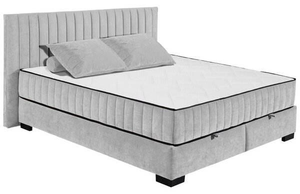 POSTELJA Z VZMETNICO 180 cm x 200 cm , tekstil, leseni material svetlo siva