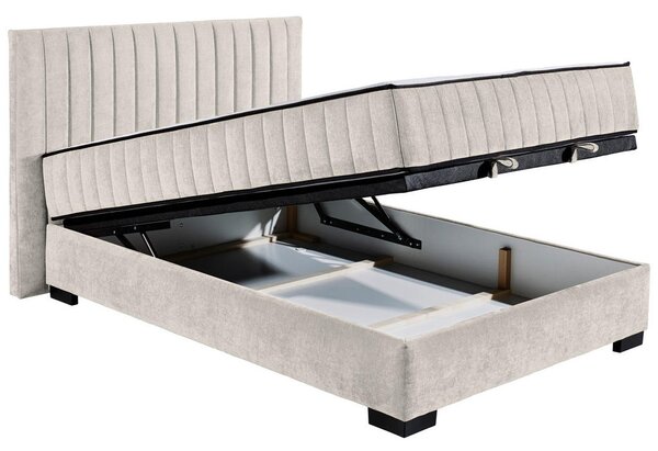 POSTELJA Z VZMETNICO 140 cm x 200 cm , tekstil, leseni material bež