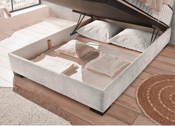 POSTELJA Z VZMETNICO 140 cm x 200 cm , tekstil, leseni material bež