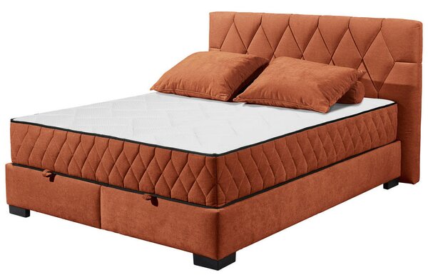 POSTELJA Z VZMETNICO 160 cm x 200 cm , leseni material, tekstil barve konjaka