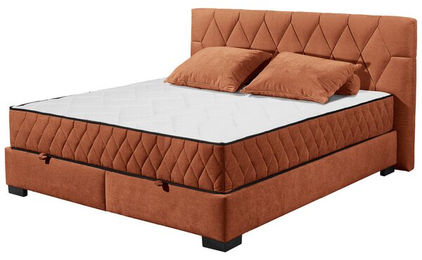 POSTELJA Z VZMETNICO 180 cm x 200 cm , tekstil, leseni material barve konjaka