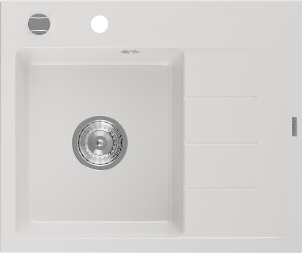 Mexen Ben Granitno pomivalno korito z enim predelkom in odcejalnikom, levo, 600 x 500 mm, belo, sifon krom - 6522605000-20