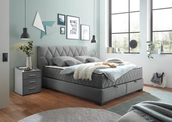 POSTELJA Z VZMETNICO 160 cm x 200 cm , tekstil, leseni material antracit