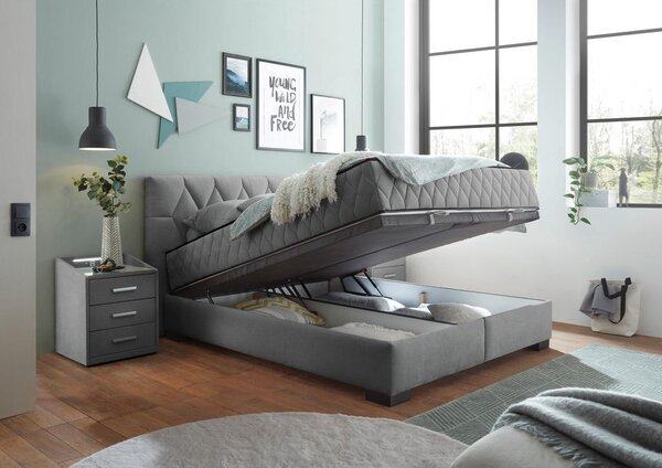 POSTELJA Z VZMETNICO 160 cm x 200 cm , tekstil, leseni material antracit