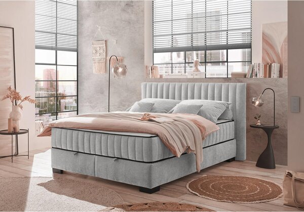 POSTELJA Z VZMETNICO 160 cm x 200 cm , tekstil, leseni material svetlo siva