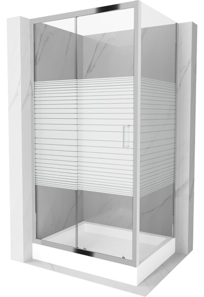 Mexen Apia drsna tuš kabina 100 x 80 cm, bele črte, krom + pladenj Rio - 840-100-080-01-20-4510