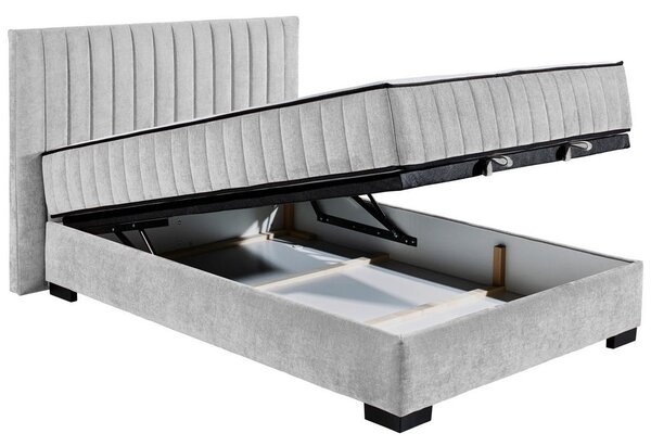 POSTELJA Z VZMETNICO 140 cm x 200 cm , tekstil, leseni material svetlo siva