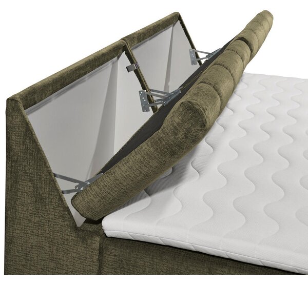POSTELJA BOXSPRING 200 cm x 240 cm , tekstil, leseni material zelena