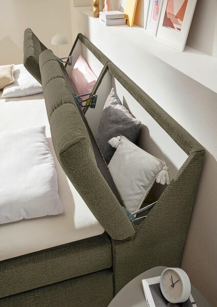 POSTELJA BOXSPRING 200 cm x 240 cm , tekstil, leseni material zelena