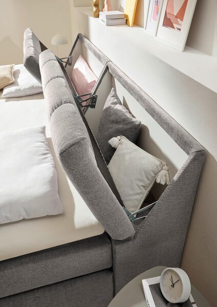POSTELJA BOXSPRING 200 cm x 240 cm , tekstil, leseni material sivorjava
