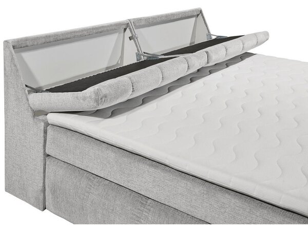 POSTELJA BOXSPRING 200 cm x 240 cm , tekstil, leseni material srebrne barve