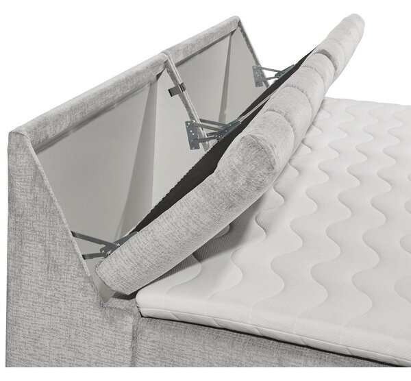POSTELJA BOXSPRING 200 cm x 240 cm , tekstil, leseni material srebrne barve