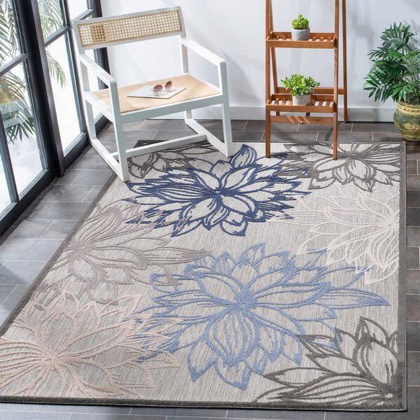 TEKAČ Floral 80/200 cm tkano bela, siva, modra