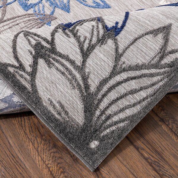 TEKAČ Floral 80/200 cm tkano bela, siva, modra
