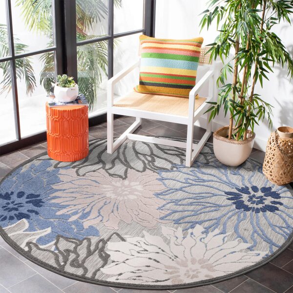 PREPROGA ZA ZUNANJO UPORABO Floral 120 cm tkano modra, siva