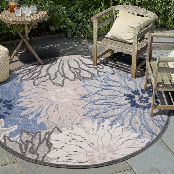 PREPROGA ZA ZUNANJO UPORABO Floral 120 cm tkano modra, siva