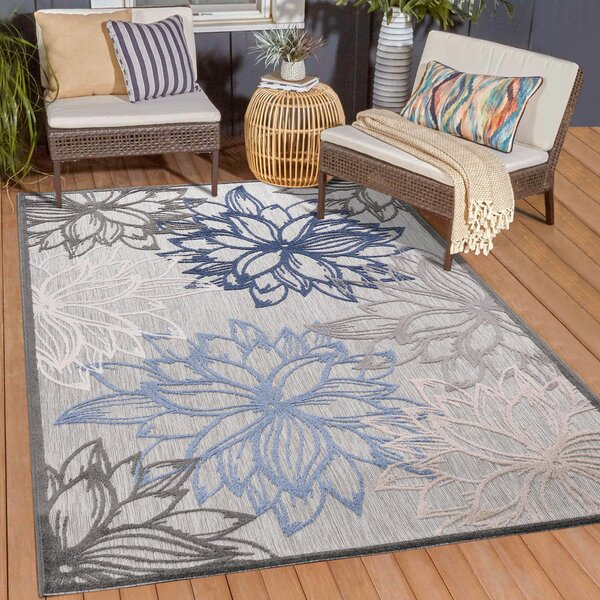 TEKAČ Floral 80/200 cm tkano bela, siva, modra