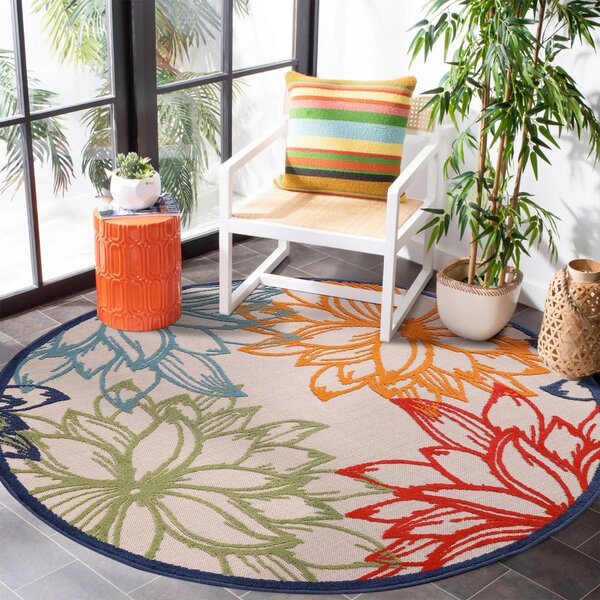 PREPROGA ZA ZUNANJO UPORABO Floral 120 cm tkano večbarvno, bela