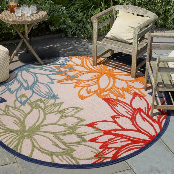 PREPROGA ZA ZUNANJO UPORABO Floral 120 cm tkano večbarvno, bela