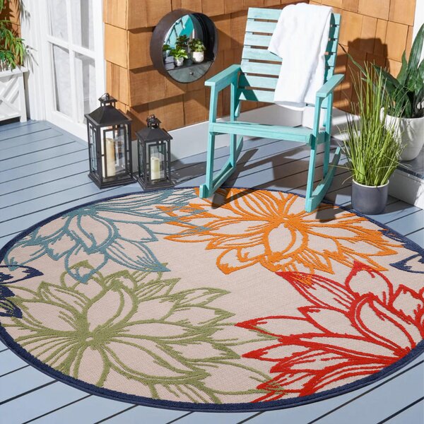 PREPROGA ZA ZUNANJO UPORABO Floral 120 cm tkano večbarvno, bela