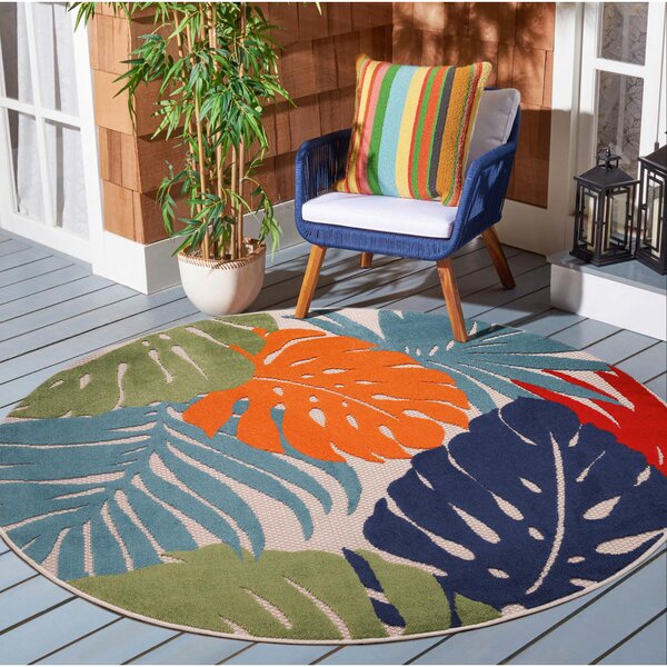 PREPROGA ZA ZUNANJO UPORABO Floral 120 cm tkano modra, zelena