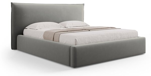 Siva oblazinjena zakonska postelja s prostorom za shranjevanje in letvenim dnom 180x200 cm Elio – Milo Casa