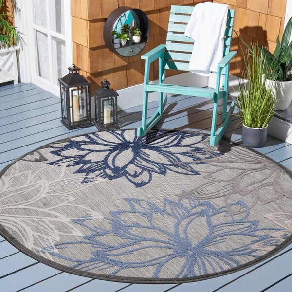 PREPROGA ZA ZUNANJO UPORABO Floral 120 cm tkano modra, siva, bela