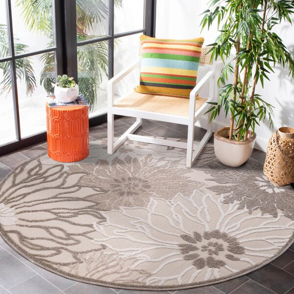 PREPROGA ZA ZUNANJO UPORABO Floral 120 cm tkano rjava, krem barve, bež