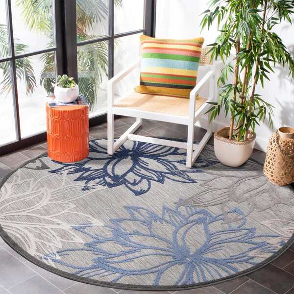 PREPROGA ZA ZUNANJO UPORABO Floral 120 cm tkano modra, siva, bela