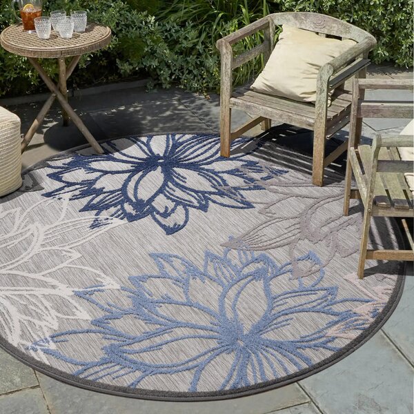 PREPROGA ZA ZUNANJO UPORABO Floral 120 cm tkano modra, siva, bela