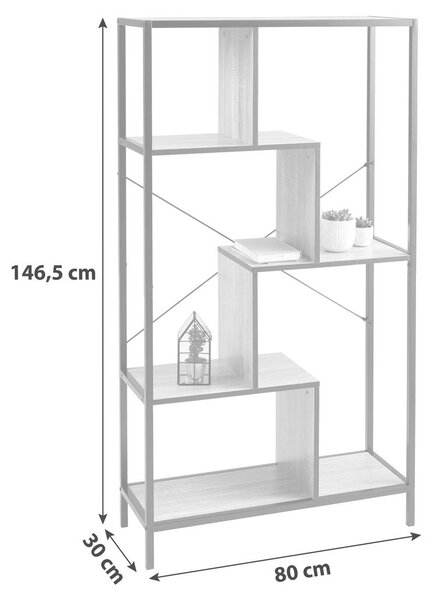 REGAL 80/146,5/30 cm črna, barve hrasta