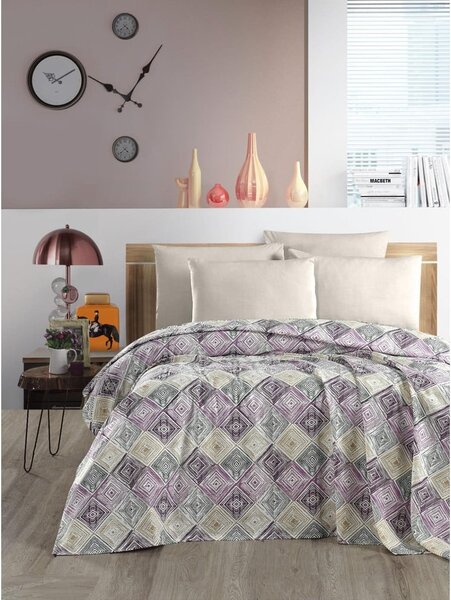 Vijolično/kremno belo bombažno pregrinjalo 200x230 cm Pique – Mila Home