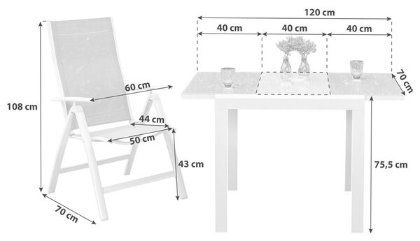 SET ZA BALKON kovina, steklo, tekstil rjavosiva srebrne barve srebrne barve, rjavosiva