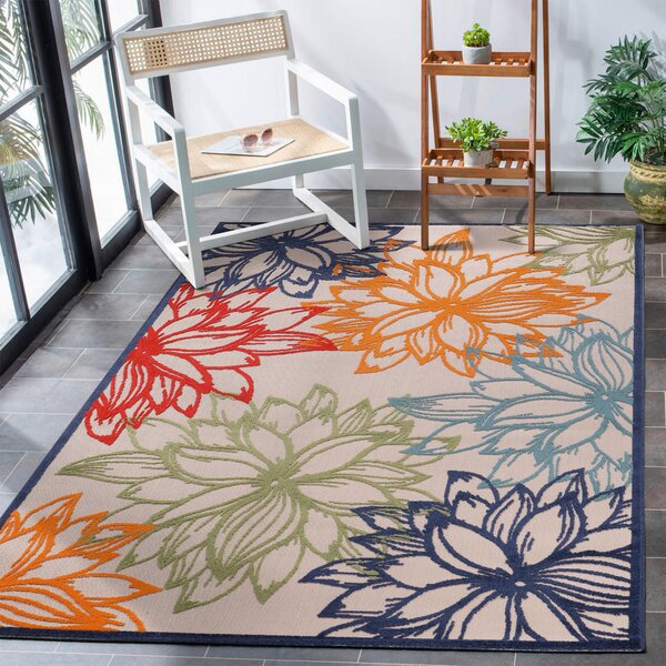 PREPROGA ZA ZUNANJO UPORABO Floral 80/150 cm tkano večbarvno, bela