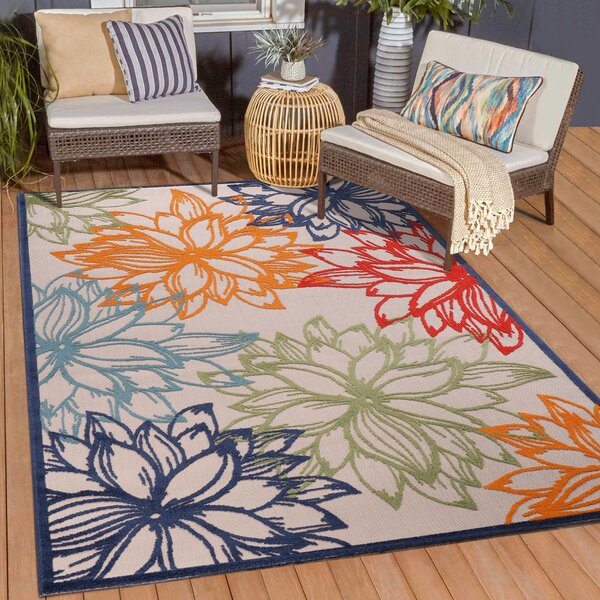 PREPROGA ZA ZUNANJO UPORABO Floral 80/150 cm tkano večbarvno, bela