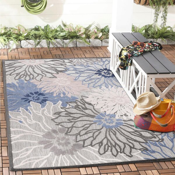 PREPROGA ZA ZUNANJO UPORABO Floral 80/150 cm tkano modra, siva
