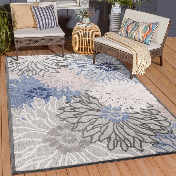 PREPROGA ZA ZUNANJO UPORABO Floral 80/150 cm tkano modra, siva