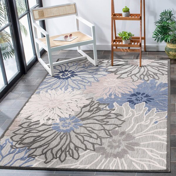 PREPROGA ZA ZUNANJO UPORABO Floral 80/150 cm tkano modra, siva