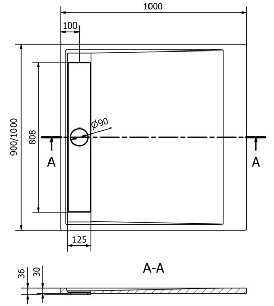 Mexen Amon kvadratna tuš kad SMC 100 x 100 cm, črna - 4F701010