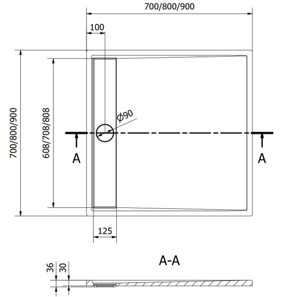 Mexen Amon kvadratna tuš kad SMC 90 x 90 cm, siva - 4F619090