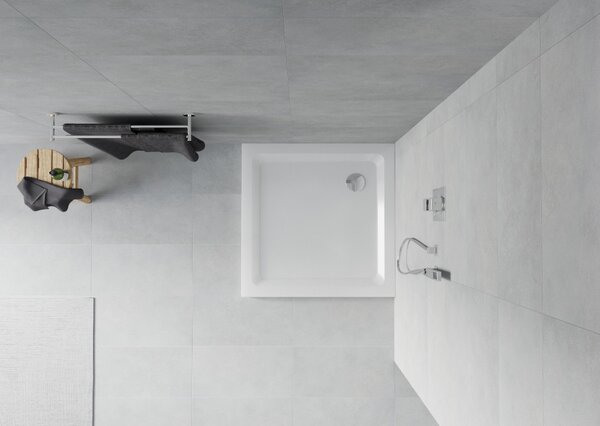 Mexen Flat kvadratna tuš kad Slim 80 x 80 cm, bela, krom sifon - 40108080